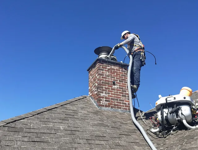 Dedicated Palm Beach Gardens Chimney Sweep team member cleaning a chimney in Palm Beach Gardens, FL