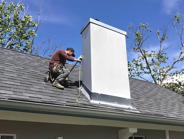 Palm Beach Gardens Chimney Sweep team member finishing chimney construction in Palm Beach Gardens, FL