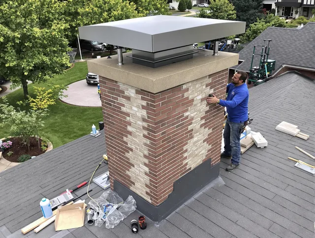 Palm Beach Gardens Chimney Sweep team working on a custom chimney remodel in Palm Beach Gardens, FL