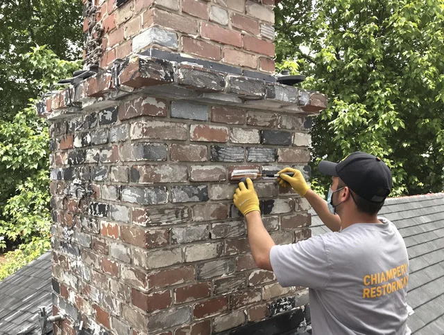 In-progress chimney restoration by Palm Beach Gardens Chimney Sweep in Palm Beach Gardens, FL