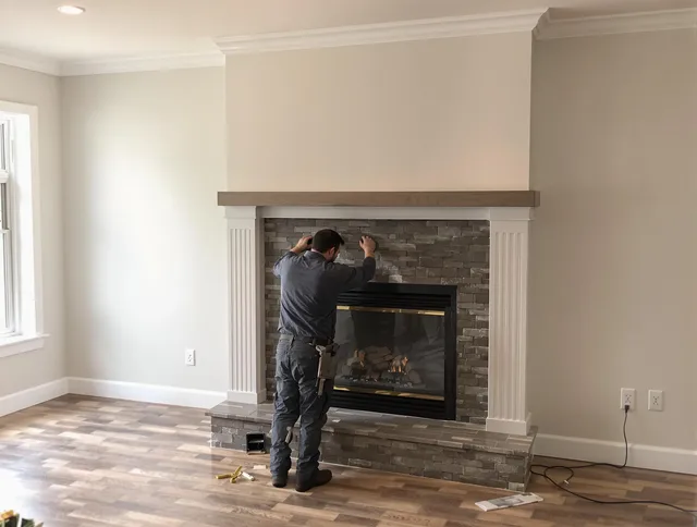 Palm Beach Gardens Chimney Sweep finishing a custom fireplace install in Palm Beach Gardens, FL